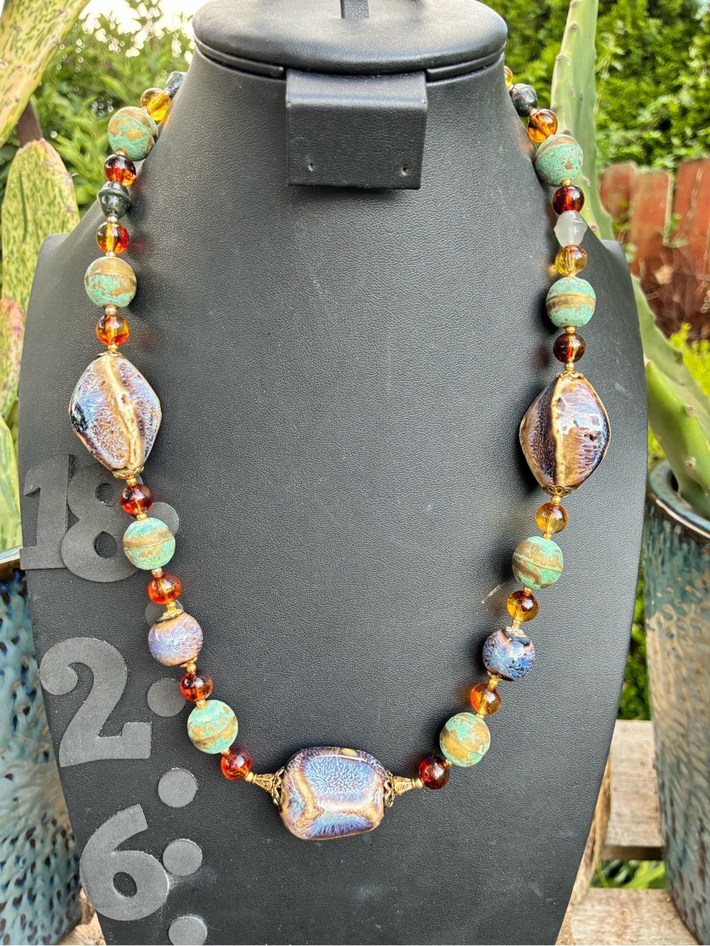 Artisan Blue and Green Glass Bead Necklace
